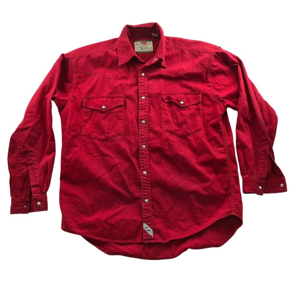 Vintage Levi's Men's Shirt Medium Long Sleeve Red Button Up Classic